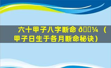 六十甲子八字断命 🌼 （甲子日生于各月断命秘诀）